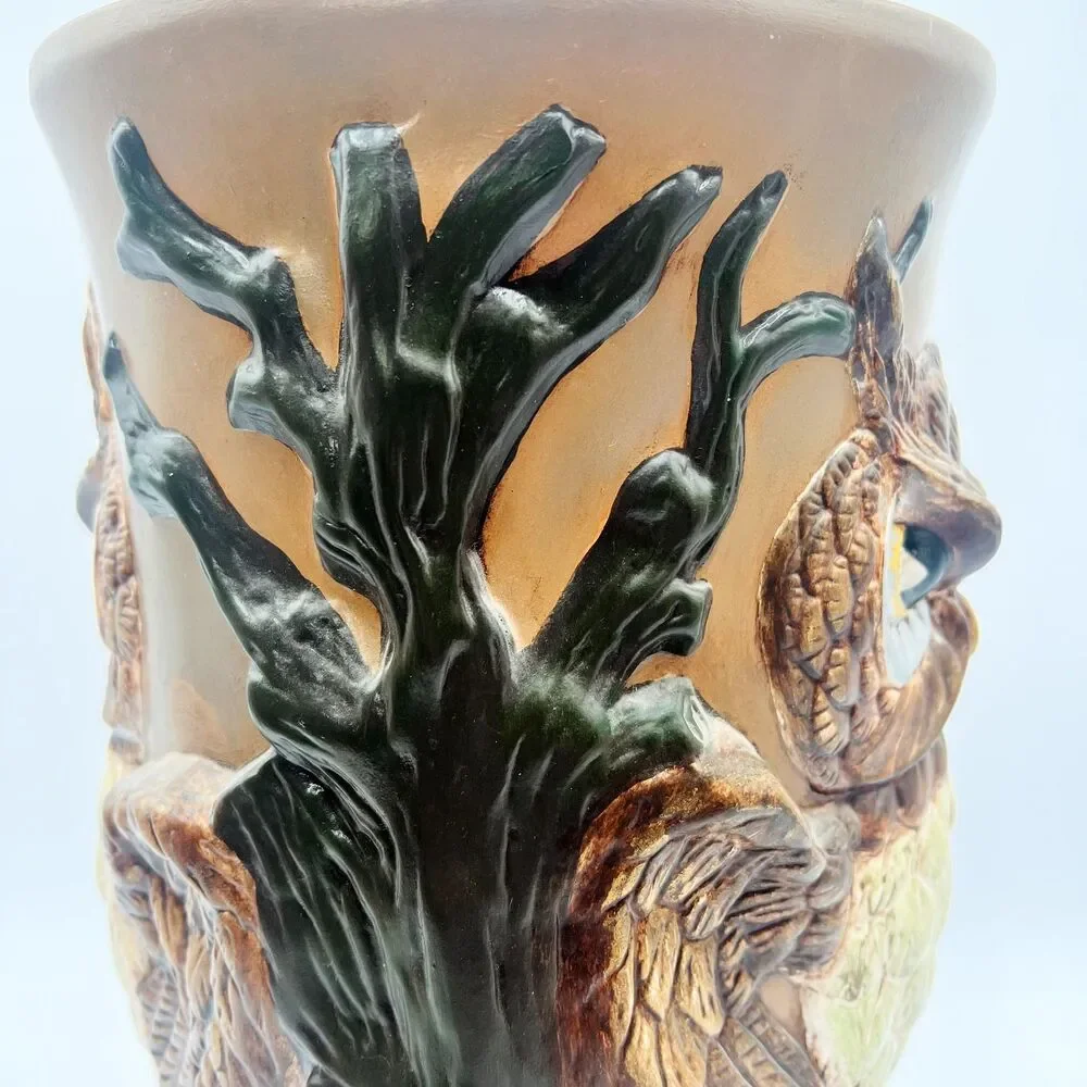 Vtg Ceramic Owl Umbrella Stand Holder 16 inches Floor Vase
